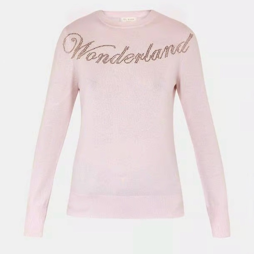 Ted Baker Women's Sabbia Wonderland Sweater Light Pink Wool Cashmere Blend NWT